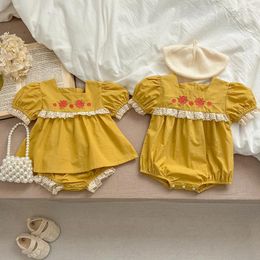 Clothing Sets Summer Baby Suit Flower Embroidered Short Sleeved Top Bread Shorts 2piece Set For Girl Romper 0-24M