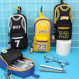 Cosmetic Bags Fashionable Large Capacity Canvas Double Layer Basketball Pencil Case Birthday Gift Students Stationery Bag Student Essential