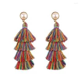 Dangle Earrings ZWPON 2024 Fashion Multicolor 4 Layered Tassel Fringe For Women Bohemian Cotton Pearl Earring Long Statement