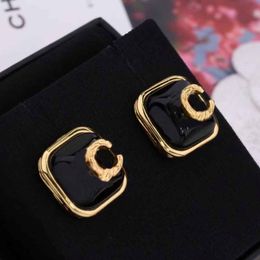 2022 Top quality Charm square shape stud earring with black Colour design and 18k gold plated for women wedding Jewellery gift have box st 285f