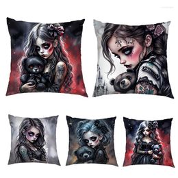 Pillow Cartoon Gothic Girl And Bear Doll Covers Goth Pillowcase Sofa Bedroom Office Pillowcases Home Party Car Bedding