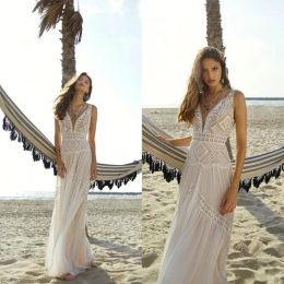 Dresses Bohemia 2019 Rish Wedding Dresses Deep V Neck Lace Appliqued Beach Boho Floor Length Chiffon Long Wedding Dress Bridal Gowns Robe