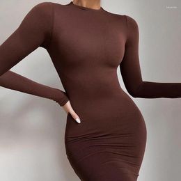 Casual Dresses 2024 Spring And Autumn Tight Fit Solid Color Sexy Wrapped Hip Long Dress For Women
