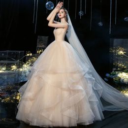 Dresses Modest sexy bling a line Wedding Dresses Bridal Gowns elegant crystals tassels princess Lace Appliqued Sequins Plus Size Robe De M