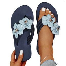 Slippers Flip Flops Woman Ladies Shoes Thick Sole Lightweight Flop Sandals Pearl Flower Beach Zapatos Mujer