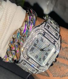 Wristwatches 2022 Full Iced Out Watch Mens Cuban Link Chain Bracelet Bling Jewellery For Men Big Gold Chains Hip Hop Set2008977
