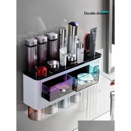 Toothbrush Holders Holder Wall-Mounted Bathroom Accessories Punch- Storage Box Tootaste Squeezer For With Cups 2 Colors Drop Delivery Dhsz4