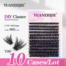 False Eyelashes YUANZHIJIE 10Cases/Lot C/D Curl DIY Clusters Soft Eyelash Extension 8-16mm&Mix Self-Adhesive Segmented Volume Trays