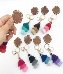 Personalized Wooden Keychain Party Favor Threelayer Cotton Tassel and Chip Pendant Key Ring Multicolor7016708