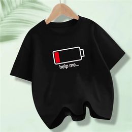 Battery Energy Low Help Me Printed T-Shirt For Boys Harajuku Funny T Shirt Kids Cotton Summer Tops Tee 240517