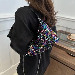 Shoulder Bags Handbag Sequins Crossbody Trendy Simple Shiny Square Hobo Bag Underarm Fashion Chain Girls