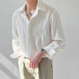 Black Apricot White Long-sleeved Shirt Men Fashion Social Mens Dress Shirt Korean Loose Casual Pleated Shirts Mens Formal Shirt 240517