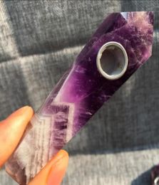 Whole Natural Dreamy Amethyst Smoking Pipes Polished with Raw Stone Crystal Pipe Philtre Point HealingGift Box Smoke accessori6446731