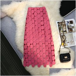 Skirts Summer Fashion Designer High Waist Hollow Out Tassel Embroidery Skirt For Women 3D Dot Splice Mid Length Bodycon Pencil 2024 D Dh76I