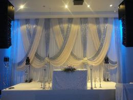 10ft x 20ft White Wedding Backdrop with shiny silver Swags Wedding drapes Stage decoration3979344