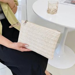 Storage Bags Weaving Bag Fashion Ladies Wristlet Clutch Women Daily Money Phone Solid Straw Woven Coin Purse Beach Wallet Card