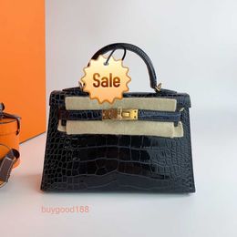 Top Ladies Designer eKolry Bag New Mini second-generation deep-sea blue gold buckle glossy crocodile leather bag