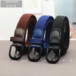 Belts 2024 Design Luxury Women Belt Black Head Buckle Woven Casual Elastic Canvas Pin All Match Student Children 100cm