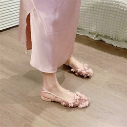 Hip Fairy Style Baotou Summer Sandal Flat Shoes Low Heel Sandals Spring Flower Petal Pointed Toes Valentine's Day Limited Single Shoes For Women 240228