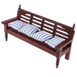 1:12 Doll House Wooden Sofa with 4 Pillows For Dolls Children Role Play Toy Dollhouse Miniature Furniture