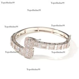 Gold Men Ladies Cubic Zirconia Diamond Baguette Square Bangle Bracelet Opening Size Hiphop Jewelry Original edition