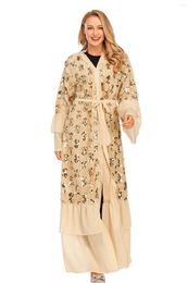 Ethnic Clothing Muslim Cardigan Abayas Dresses For Women Fashion Sequin Chiffon Open Abaya Dubai Turkey Kaftan Casual Robe Kimono Femme