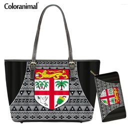 Bag Coloranimal Fashion Women PU Leather Shoulder Tribal Design Fiji Tapa Pattern Handbag For Ladies 2Pcs/Set Crossbody Bolsa