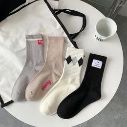Women Socks Women'S Stockings Solid Color Cotton For Middle Barrel Stocking Leisure Sport Style Diamond Pattern Letter Printing
