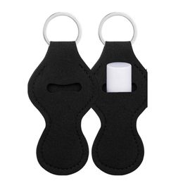 10pcs Bag Parts Neoprene Black Chapstick Holder Keychain