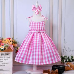 Girls Summer New Cosplay Plaid Party Princess Dress L2405