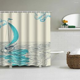 Shower Curtains Japanese Fresh Sailboat Printing Bathroom Curtain Partition Comes With Hooks Multiple Sizes