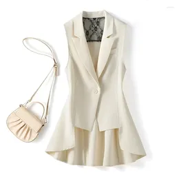 Women's Vests 2024 Suit Vest Coat Spring Autumn Korean Fashion Ladies Sleeveless Outwear Mid Length Casual Female