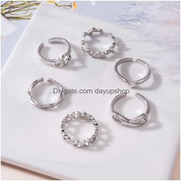 Solitaire Ring Outdoor Beach Alloy Adjustable Open Simplicity Heart Shape Foot Set Toe Rings Korean Style Accessories Women Drop Deliv Otiwa