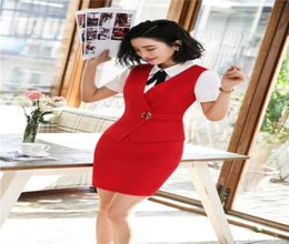 Two Piece Dress 2021 Style Summer Business Suit Skirt And Tops Vest Waistcoat Office Uniform Formal Suits For Women Work Wear Red6390982