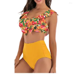 Women's Swimwear 2024 Sexy Ruffled High Waist Bikini Print Swimsuit Bikinis Separate Beach Bathing Suits 2 Piece Sets