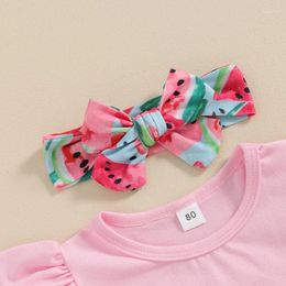 Clothing Sets Baby Girl Summer Set Letter Print Sleeve Romper Frill Trim Watermelon Shorts Headband Infant Toddler Birthday Outfits