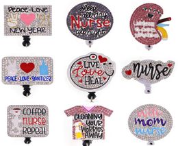 Newest Custom Key Ring Nurse Rhinestone Retractable ID Holder For Name Card Accessories Badge Reel With Alligator Clip7862240