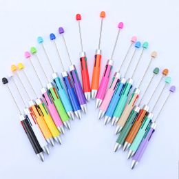 Blue Green Red 4 Cores DIY Plastic Ball Pen Blank Bar add Focal Beads Creative Stationery Beadable Ballpoint Pen with 4 Color refills LL