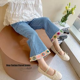 Trousers Girls Jeans Pants 2024 Summer Spring Children Ethnic Lace Floral Western Casual Fashion Flare