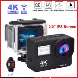 Sports Action Video Cameras 4K ultrahigh definition action camera dual LCD 2inch IPS WiF 16MP 30M Go waterproof Pro sports DV helmet video camera with remote control J