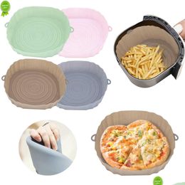 Baking Moulds New Airfryer Reusable Pot Sile Easy To Clean Oven Tray Ninja Round Liner Pizza Plate Grill Pan Mat Air Fryer Accessories Dhf2G