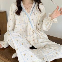 Sleep Lounge Cotton maternity care pajama set cartoon cardigan sweater pajama set for pregnant women in autumn d240516
