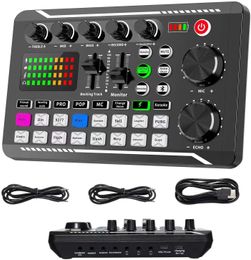 Live Sound Card and Audio Interface with DJ Mixer Effects Voice ChangerBluetooth Stereo Mixerfor Streaming 240516
