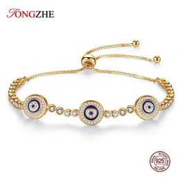 Real 925 Sterling Silver for Women Charms Evil Eye Lucky Hamsa Blue CZ Yellow Gold Tennis Bracelets Mens Jewelry5276788