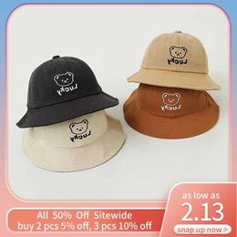 Caps Hats Cute Bear Embroidered Childrens Fisherman Hat Spring Childrens Big Brim Sunset Basin Hat Solid Colour Bucket Hat Boys and Girls Visors WX