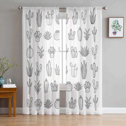 Window Treatments# Tropical Succulents Tulle Curtains Living Room Kitchen Chiffon Curtain Bedroom Balcony Sheer Curtain Fashion Home Decor Y240517