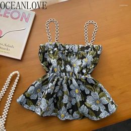 Women's Tanks OCEANLOVE Floral Vintage T Shirt For Women Spring Summer Sweet Sexy Ropa De Mujer Korean Fashion Elegant Short Tank Tops