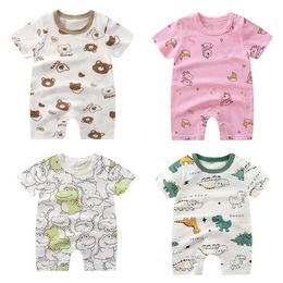 Rompers New baby clothing baby boys and girls pure cotton soft comfortable cute cartoon short sleeved one-piece jumpsuit newborn gift d240516