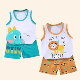 Kleidungsstücke Kindersets Set Kinderweste Set 2pcs Set Summer Cotton T-Shirt Girls Shorts Childrens Boy and Girl ärmelloses Set Wx