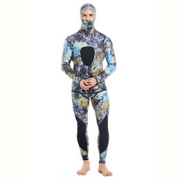 Wetsuits Mens 1.5/3MM Neoprene Hooded Warm Wetsuit Camouflage Split Hunting Fish Hunting Scuba Snorkeling Surfing Swimsuit 240507